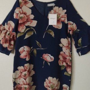 Perfect New Blue Floral Dress- X-Large